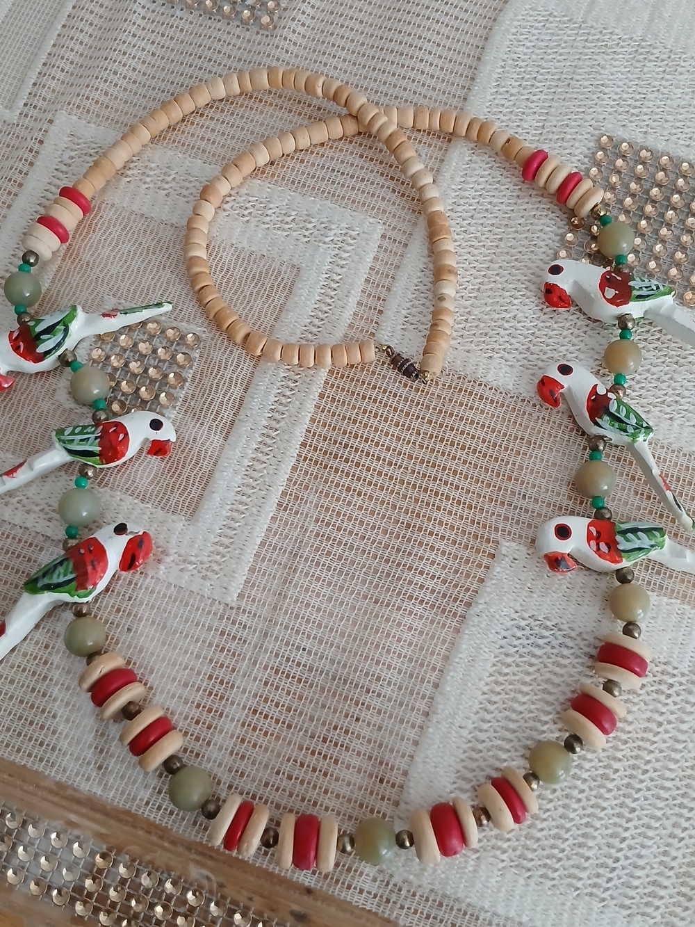 Handcrafted Parrot Bead Necklace - Red & Green Accent - Picture 7 of 7